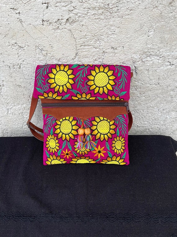 Boho Sunflower Purse, Chic Embroidered Purse, Embroidered Flower Bag, Boho Chic Purse, Sunflowers, Purple, Vegan | Biulu Artisan Boutique