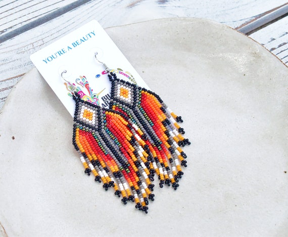 Boho Tribal Beaded Earrings, Indigenous Made, Handmade Jewelry, Native American Earrings, Boho Earrings, Etsy | Biulu Artisan Boutique