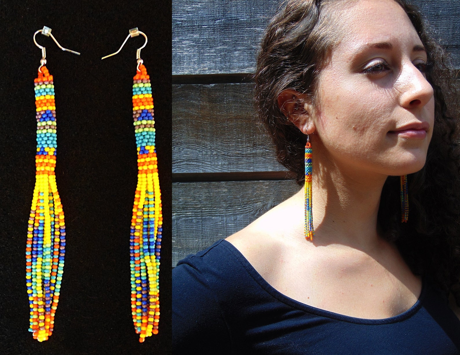Long Beaded Tube Earrings, Boho Earrings, Seed Bead Earrings, Native ...