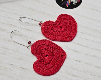 Boho Heart Earrings, Heart Macrame Earrings with Pom, Red Earrings, Lightweight, Boho Earrings, Boho Fashion, Boho Chic, Handmade, Love