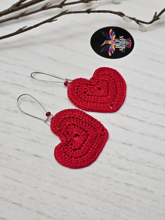 Boho Heart Earrings, Heart Macrame Earrings with Pom, Red Earrings, Lightweight, Boho Earrings, Boho Fashion, Boho Chic, Handmade, Love