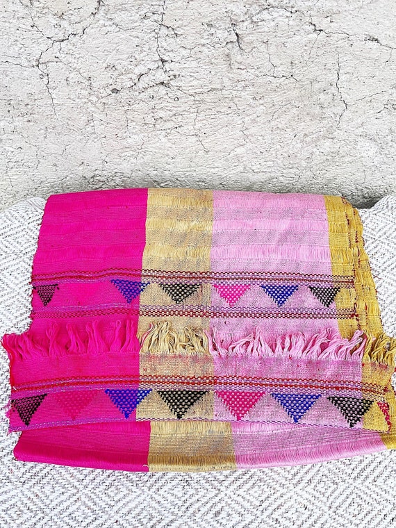 Embroidered Pink Scarf, Native American Shawl, Light Cotton Shawl, Bohemian Shawl, Mexican Rebozo, Handloomed | Biulu Artisan Boutique