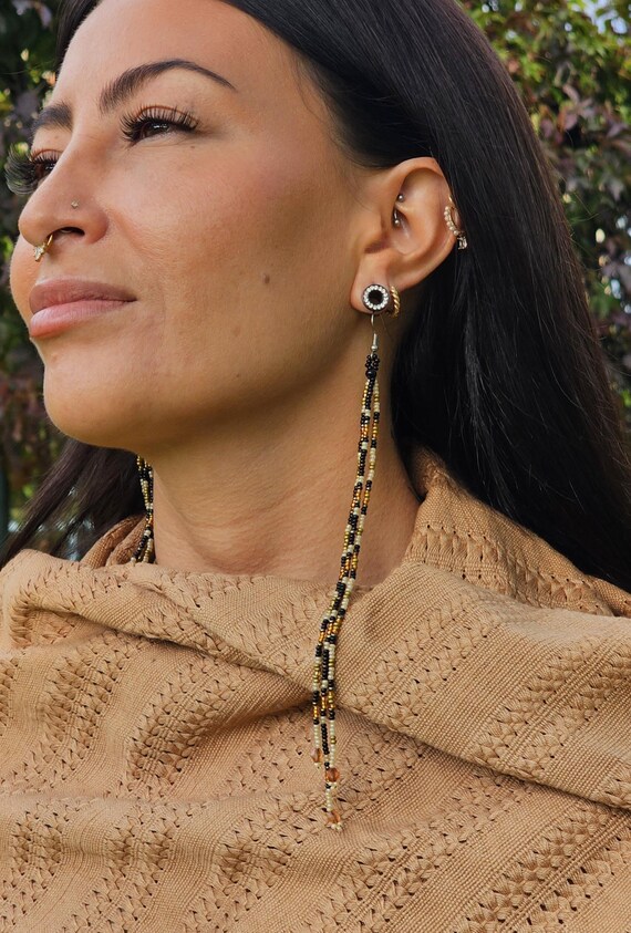 Animal Print Long Dangle Earrings, Long Strand Boho Earrings, Boho Beaded Earrings, Shoulder Duster Earrings, Fall | Biulu Artisan Boutique