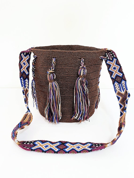 Boho Tassel Bag, Boho Shoulder Bag, Hobo Bag, With Fringe, Chocolate, Indigenous Made, Handmade Weaved Bag | Biulu Artisan Boutique