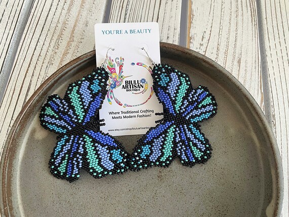 Large Butterfly Earrings, Contemporary Native Beaded Earrings, Boho Earrings, Boho Chic, Handmade Earrings| Biulu Artisan Boutique