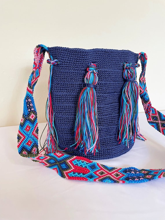 Boho Crossbody Bag, Purse, Indigenous Made, Blue, Top Loader, Handmade, Traditional Bag, Weaved Purse | Biulu Artisan Boutique