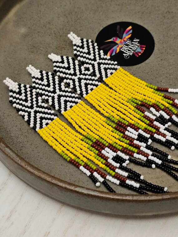 Grandi orecchini tribali Boho, orecchini con perline, realizzati Grandi orecchini tribali Boho, orecchini con perline, realizzati