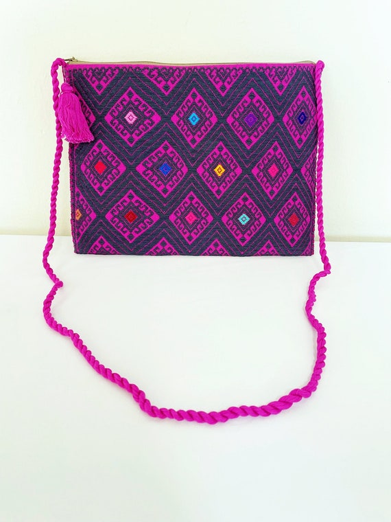 Handloomed Purse, Boho Crossbody Bag, Indigenous Made, Handmade Purse, Pink, Gray, Boho Clutch Purse | Biulu Artisan Boutique