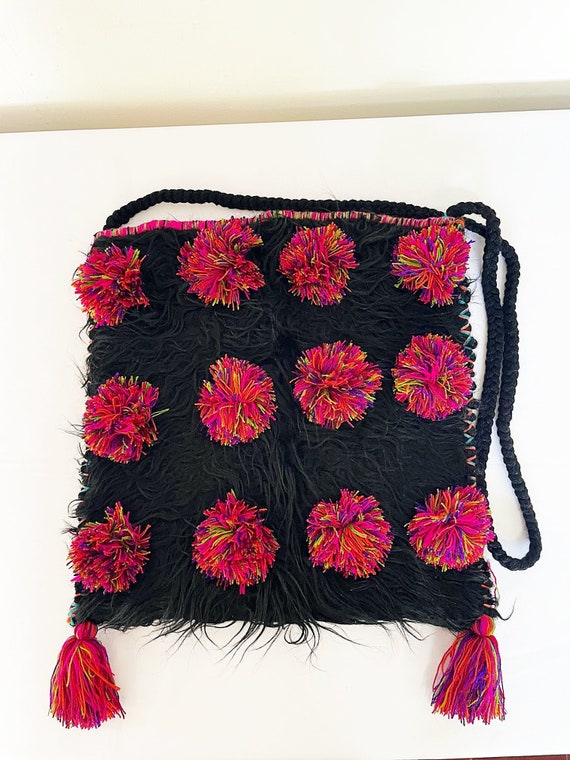 Wool Boho Bag, Black Shag Tote, Boho Bag,  Tote Bag, Handmade, Indigenous Made, Large Purse, Handmade | Biulu Artisan Boutique