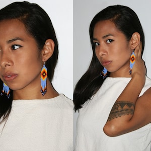 Brick Stitch Earrings W/ Ojo De Dios, Huichol Earrings, Native American ...