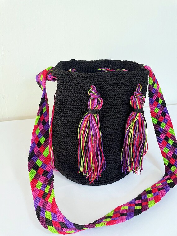 Bohemian Bag, Boho Crossbody Bag, Black, Book Bag, Boho Bag, Handmade, Indigenous Made, Shoulder Bag, Large Purse | Biulu Artisan Boutique