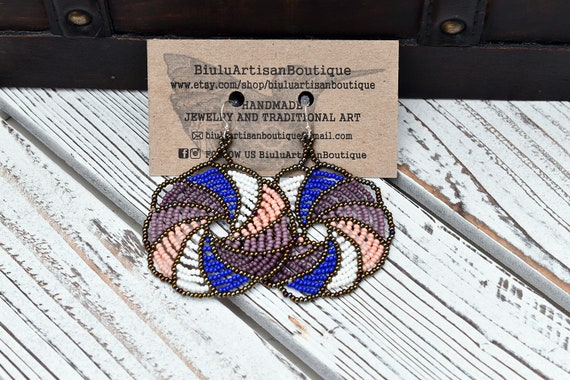 Beaded Mandala Earrings, Mandala Boho Earrings, Native American Style Beaded Earrings, Seed Bead Earrings, Handmade | Biulu Artisan Boutique