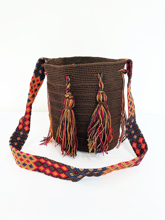 Boho Tassel Bag, Boho Shoulder Bag, Hobo Bag, With Fringe, Brown, Indigenous Made, Handmade Weaved Bag | Biulu Artisan Boutique