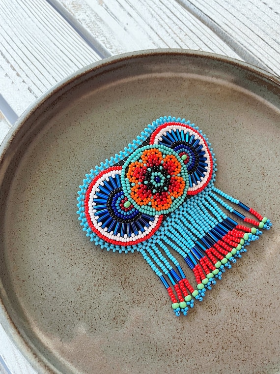 Beaded Boho Barrette, Native American Beaded Clip, Boho Hair Clip, Indigenous Made, Blue, Handmade Etsy Jewelry | Biulu Artisan Boutique