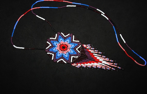 Native American Medallion Necklace Huichol Sun Necklace Beaded