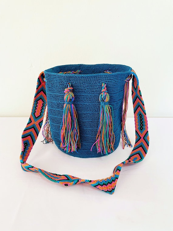 Boho Crossbody Bag, Bohemian Bag, Blue, Book Bag, Boho Bag, Handmade, Indigenous Made, Shoulder Bag, Large Purse | Biulu Artisan Boutique