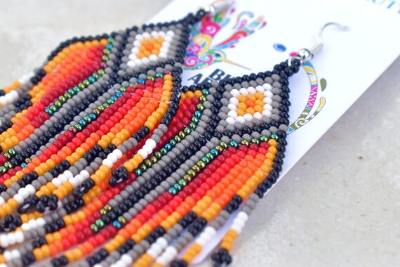 Orecchini Tribali Nativi Americani Boho - Grandi, Fatti A Mano Con Perline E Vetro - Ottone