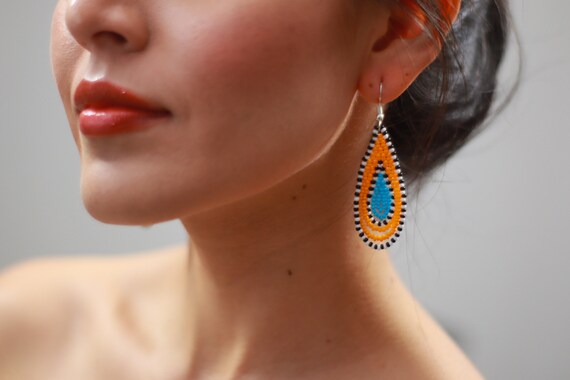 2 Teardrop Earrings Dainty Beaded Boho Earrings Native Style