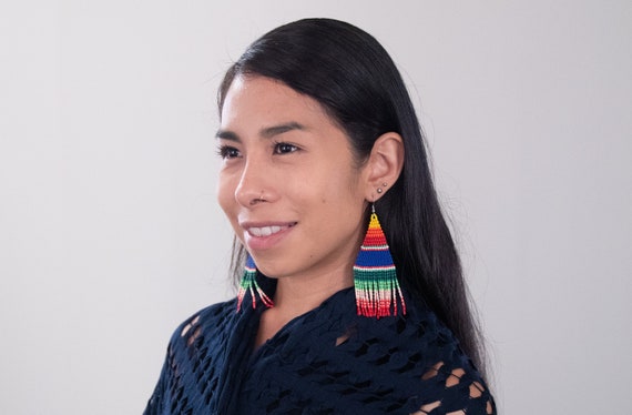 Beaded Boho Earrings, Native American Beaded Earrings, Boho Zarape Style Earrings, Boho Chic Earrings, Mexican Zarape Earrings