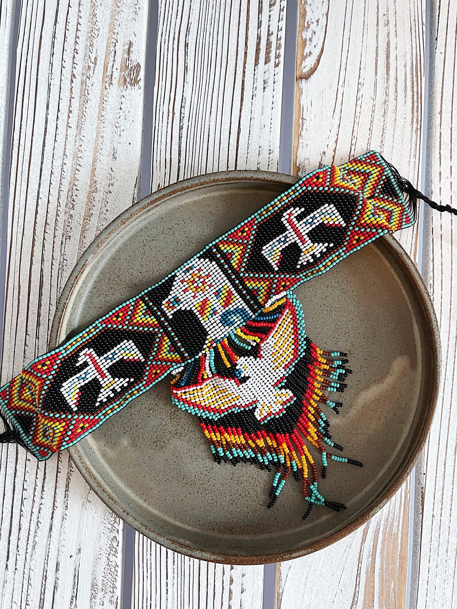 Eagle Choker, Beaded Boho Necklace, Native American Style Beaded Choker
