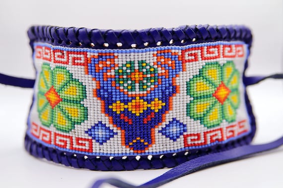 Beaded Leather Bracelet, Native American Beaded Bracelet, Statement Bracelet, Boho Bracelet, Indigenous Made | Biulu Artisan Boutique