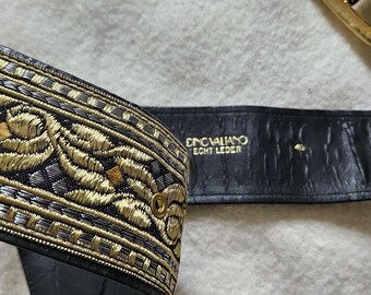 Vintage 1980s Dino Valiano Machine Embroidery on Wide Leather Belt