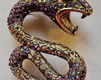 Large Janus Jewellery Snake Cobra Brooch, Gilt Filigree, Original Box, Gorgeous