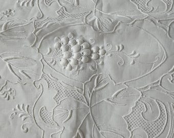 Antique Irish Linen Top Sheet,  2 Matching Pillowcases, Heavily Embroidered, Exquisite!