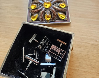 Cufflinks, Hugo Boss and Colibri, in Small Brass and Glass Decorative Box.