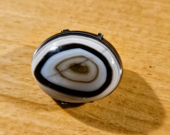 Bullseye Agate and Fine Silver Brooch, Antique, Simple Pin, Highly Collectable - REDUCED!