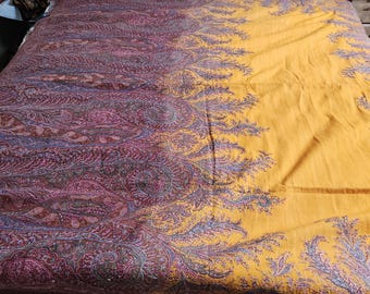 Antique Jacquard Paisley Shawl, Half Crinoline, Rare Colour, Boteh Fern Design, Damaged.