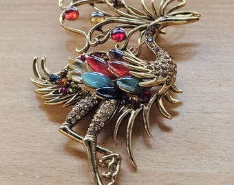 Large Bird of Paradise Brooch, Colourful, Paste and Plastic - a Statement Piece - REDUCED!