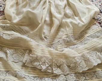 Cream Silk and Chantilly Lace Christening Gown, Baby Dress, Probably Edwardian
