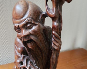 Large Antique Chinese Wood Carving - Immortal Shou Lau