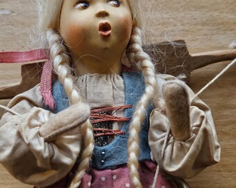 Vintage 1950s Baitz 'Whistler' Austrian Costume Doll, with Wooden Milkmaid Yoke, & Original Costume