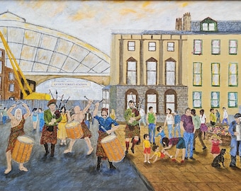 REDUCED! Queen Street Station, Glasgow, Scotland, Original Artwork in Acrylics, by Artist, Alan Lees (in a wooden frame without glass.)