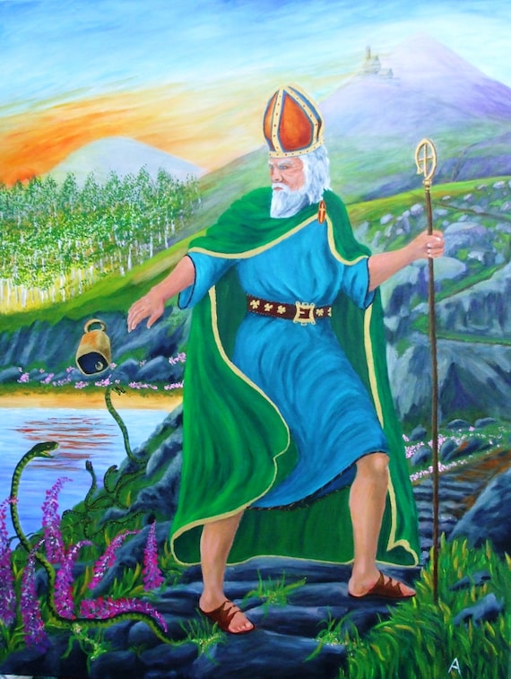 St Patrick Banishing the Snakes From Ireland: Huge Original | Etsy