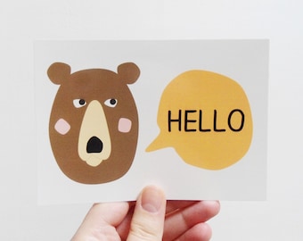 Brown bear postcard, Cute greeting card