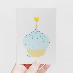 Birthday card, Cupcake greeting Blue 画像 1