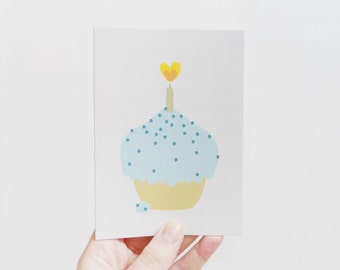 Birthday card, Cupcake greeting - Blue