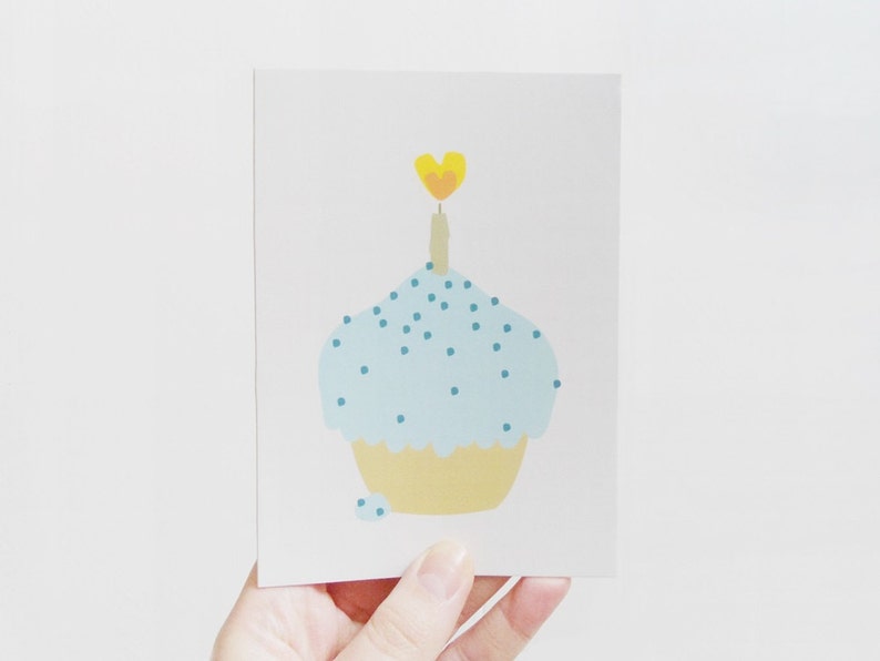 Birthday card, Cupcake greeting Blue 画像 1