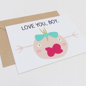 Love you postcard, Funny Valentine card, Brown recycled envelope