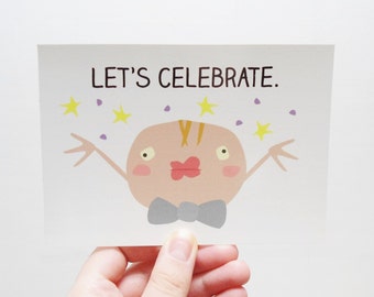 Let's celebrate postcard, Cute party card, Brown recycled envelope