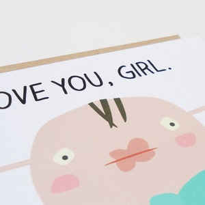 Love you postcard, Cute Valentine card, Brown recycled envelope