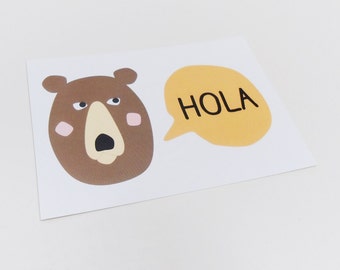 Brown bear postcard, Cute greeting card