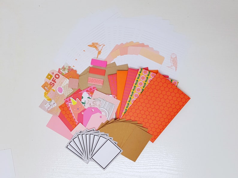 Snail mail kit, Letter writing set Pink & Orange image 7