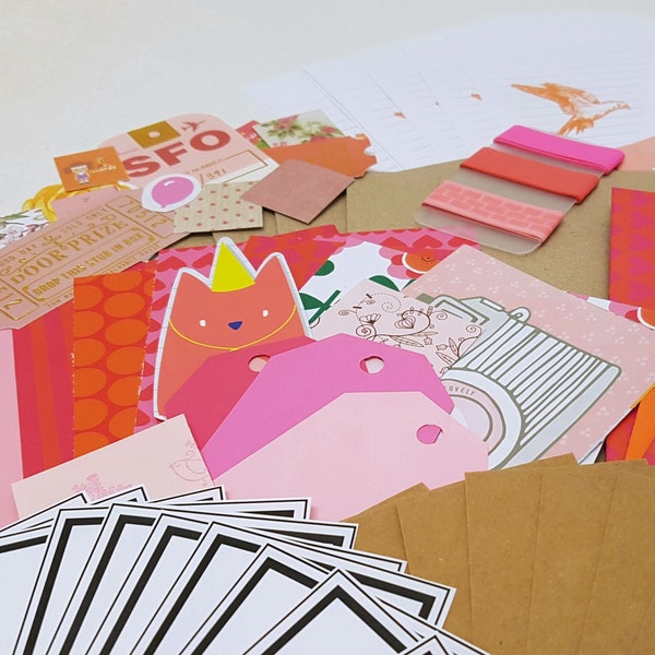 Kit para snail mail, Set para escribir cartas - Rosa y naranja