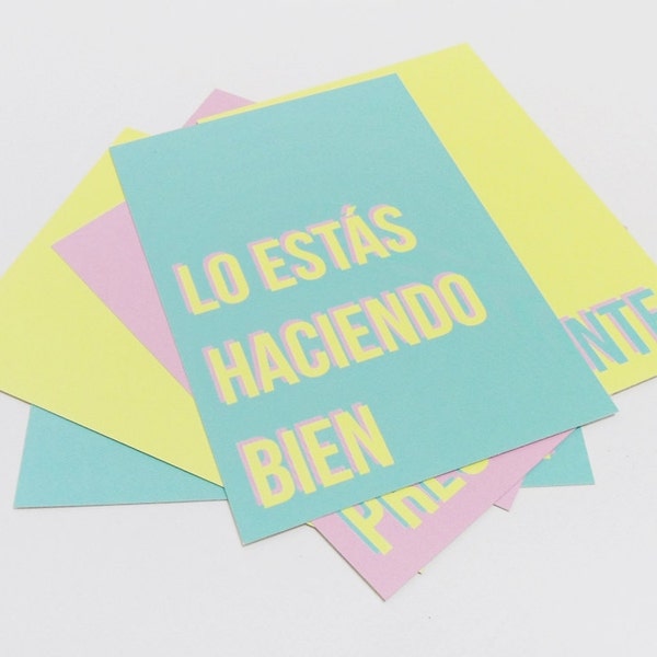 6 tarjetas amables (eres suficiente, hoy estás preciosa, lo estás haciendo bien, me alegro de que nacieras, puedes hacerlo, mereces la pena)