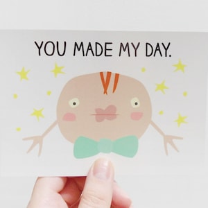 Thank you postcard, Cute gratitude card, Brown recycled envelope