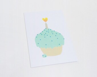 Birthday card, Cupcake greeting - Green